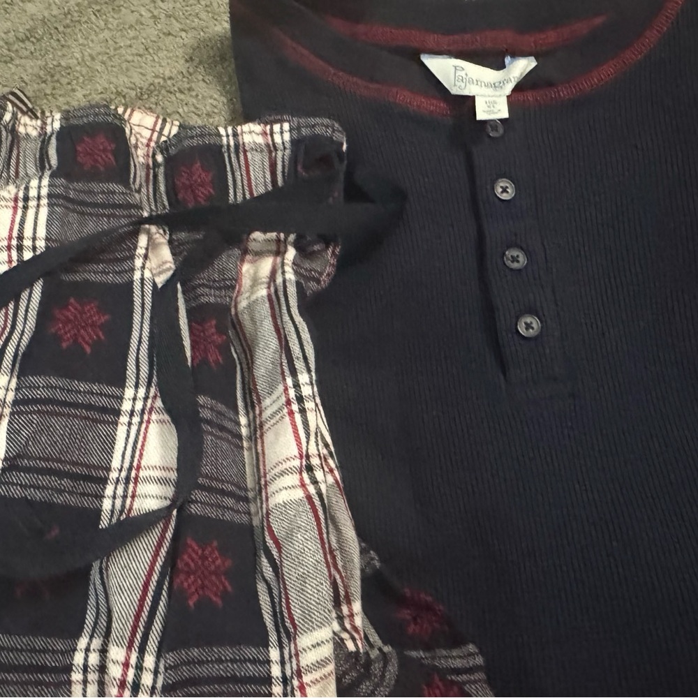 Cozy Black Henley Pajama Top and matching long pants set.